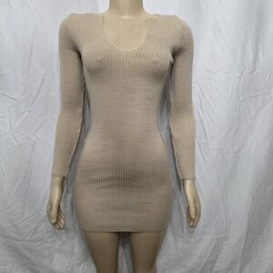PrettyLittleThing Beige Long Sleeve Dress